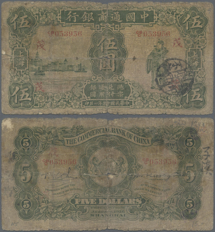 China: The Commercial Bank of China, 5 Dollars 1926, P.9, almost well worn condi...