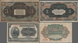 China: Russo-Asiatic Bank, lot with 3 banknotes, ND(1917) series, with 50 Kopeks (P.S473, F+/VF), 1 Ruble (P.S474, XF) and 3 Rubles (P.S475, F/F-). (3...