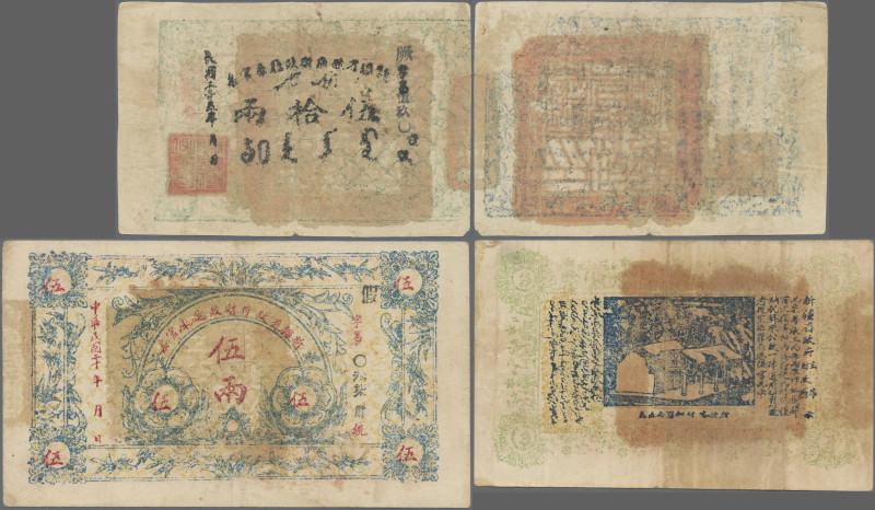 China: SINKIANG SUB PREFECTURE, lot with 3 banknotes, series 1932 and 1936, with...