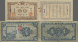 China: BANK OF THE NORTHWEST and TA HAN SZECHUAN MILITARY GOVERNMENT, pair with 1 Yuan 1925 (P.S3871c, F/F-) and 1 Yuan ND(1912) (P.S3948, VF, small h...