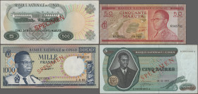 Congo: Banque Nationale du Congo, lot with 15 banknotes, series 1962-1971, consisting for example 20 Francs 1962 (P.4, UNC), 100 Francs 1964 SPECIMEN ...