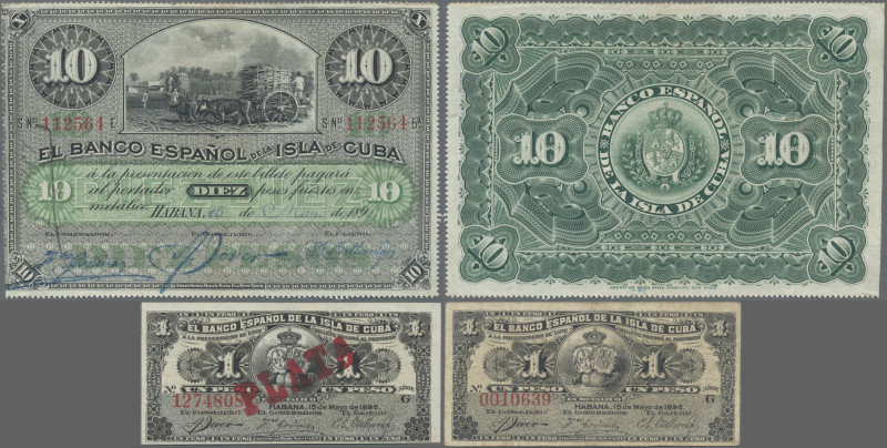 Cuba: Banco Español de la Isla de Cuba, lot with 3 banknotes, 1896 series, with ...