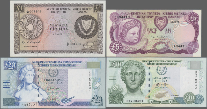 Cyprus: Central Bank of Cyprus, huge lot with 21 banknotes, series 1967-2005, co...