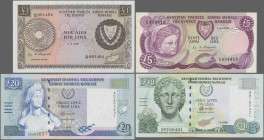 Cyprus: Central Bank of Cyprus, huge lot with 21 banknotes, series 1967-2005, comprising for example 1 Pound 1978 (P.43c, aUNC), 5 Pounds 1979 (P.47, ...