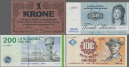 Denmark: Nationalbanken i Kjøbenhavn & Danmarks Nationalbank, huge lot with 25 banknotes, series 1914-2010, comprising for example 1 Krone 1914 (P.11,...