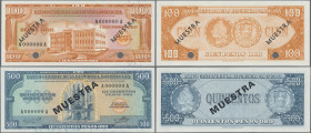 Dominican Republic: Banco Central de la República Dominicana, pair with 100 and 500 Pesos ND(1965-67) SPECIMEN, P.104s2, 105s1, both in UNC condition....