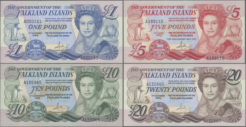 Falkland Islands: The Government of the Falkland Islands, set with 5 banknotes, ...