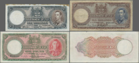 Fiji: Government of Fiji, lot with 3 banknotes, series 1938-1950, including 5 Shillings 1940 (P.37c, F/F-, brownish stains upper margin), 10 Shillings...