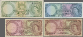 Fiji: Government of Fiji, nice lot with 6 banknotes, series 1957-1965, with 3x 5 Shillings 1957 (F), 1962 (VF+/XF) and 1964 (XF/XF+) (P.51a,c,d), 2x 1...