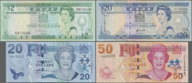 Fiji: Central Monetary Authority of Fiji, lot with 17 banknotes, series 1980-2007, comprising for example 2 Dollars ND(1988) (P.87a, UNC), 20 Dollars ...