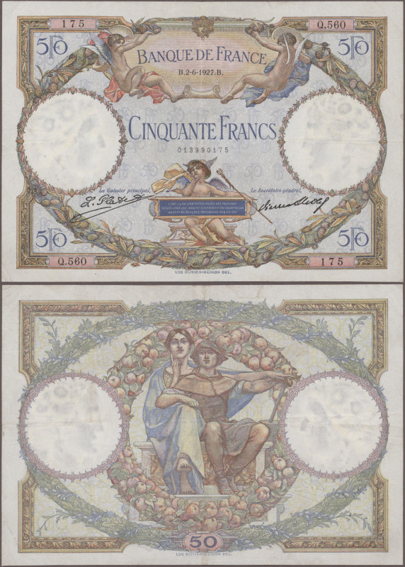 France: Banque de France, lot with 7 banknotes, series 1927-1937, with 10 Francs...