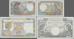 France: Banque de France, lot with 6 banknotes, series 1940-1944, including 20 Francs 1941 (P.92b, VF/VF+, tiny pinholes), 50 Francs 1941 (P.93, UNC),...