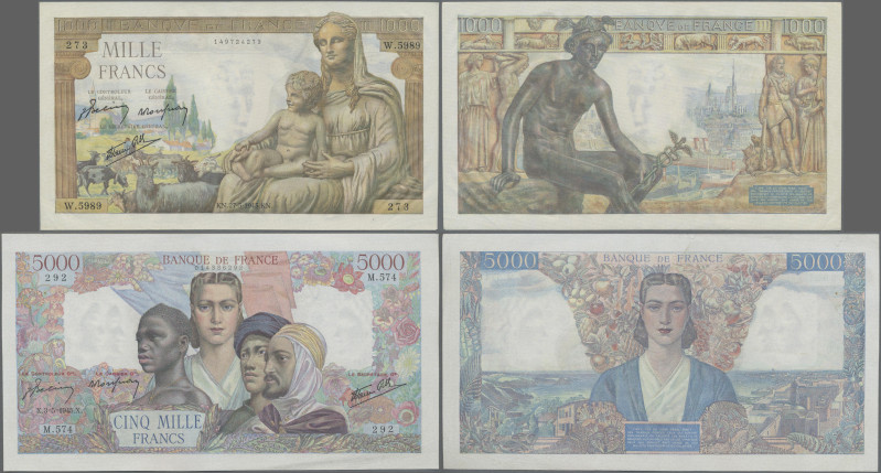 France: Banque de France, lot with 10 banknotes, series 1942-1947, with 2x 5 Fra...