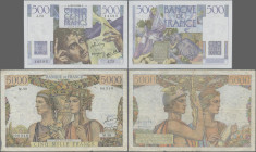 France: Banque de France, lot with 6 banknotes, series 1946-1953, including 50 Francs 1948 (P.127b, VF, pinholes), 2x 100 Francs 1947/53 (P.128a,d, UN...