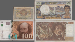 France: Huge lot with 25 banknotes, Assignats, Notgeld and lottery tickets France and French Pacific Territories, comprising for example 2x 500 Francs...