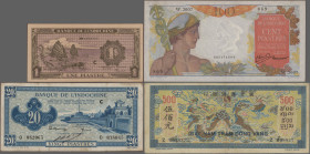 French Indochina: Banque de l'Indo-Chine, lot with 16 banknotes, 1-500 Piastres 1942-1951, comprising for example 1 Piastre ND(1942-45) (P.60, UNC), 2...