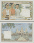 French Indochina: Institut d'Émission des États du Cambodge, du Laos et du Vietnam – Cambodia Issue, 100 Piastres ND(1954),P.97, tiny repaired tear up...