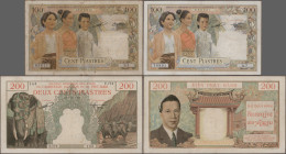 French Indochina: Institut d'Émission des États du Cambodge, du Laos et du Vietnam – Laos and Vietnam Issue, lot with 7 banknotes, 1953-1954 series, w...