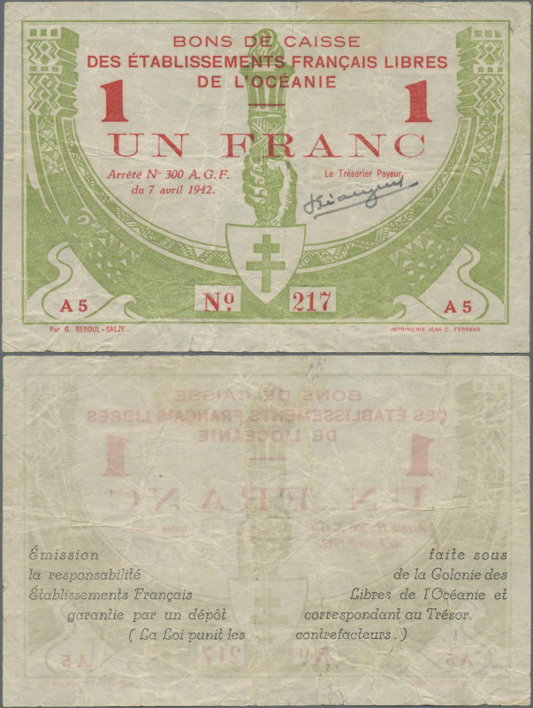 French Oceania: Caisse des Établissements Français Libres de l'Océanie, 1 Franc ...