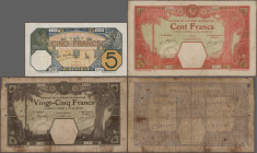 French West Africa: Banque de l'Afrique Occidentale, lot with 9 banknotes, 1919-1932 series, consisting for DAKAR 4x 5 Francs 1919/22/28/32 (P.5Ba, Bb...
