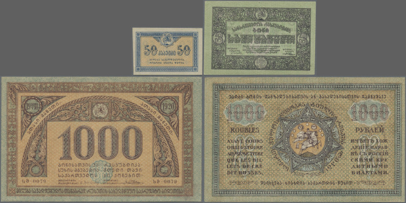 Georgia: Autonomous Georgian Republic, nice lot with 50 Kopeks, 1, 3 and 1.000 R...