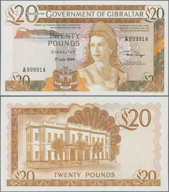 Gibraltar: Government of Gibraltar, 20 Pounds 1st July 1986, high serial number ...