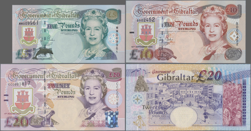 Gibraltar: Government of Gibraltar, set with 3 banknotes, comprising 5 Pounds 20...