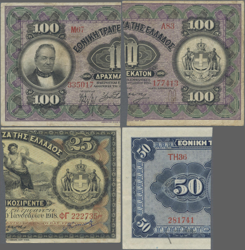 Greece: National Bank of Greece, set with 4 ”Half-Notes”, year of cutting 1922, ...