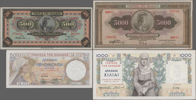 Greece: Bank of Greece, huge lot with 29 banknotes, series 1928-1944, comprising...