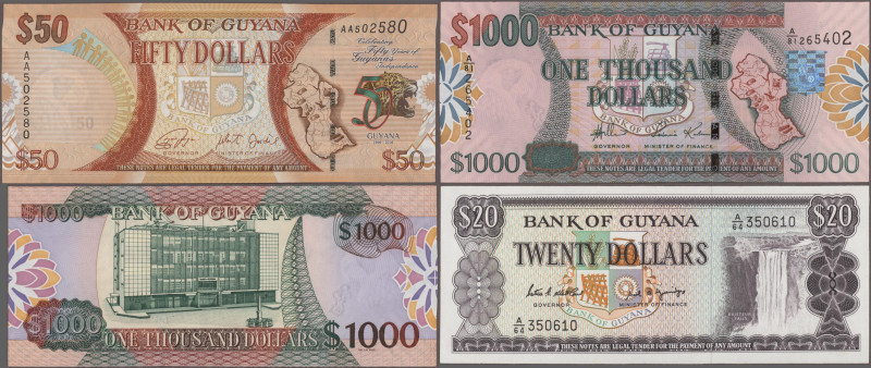 Guyana: Bank of Guyana, huge lot with 17 banknotes, series 1983-2016, with 3x 1 ...