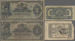 Haiti: République d'Haïti, nice lot with 4 banknotes, series 1827-1950, comprising 2 Gourdes 1827 (P.35, F-, small missing part upper right), 2 Gourde...