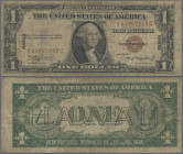 Hawaii: Silver Certificate, 1 Dollar, Series 1935A (1942) with overprint ”HAWAII”, P.36a, toned paper with several folds and creases, Condition: F-.
...