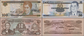 Honduras: Banco Central de Honduras, huge lot with 24 banknotes 1 – 100 Lempiras, series 1976-2004, comprising for example 10 Lempiras 1979 (P.64a, UN...