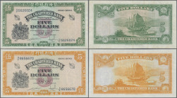 Hong Kong: The Chartered Bank of Hong Kong, pair with 5 Dollars ND(1962-70) (P.68c, VF/VF+) and 5 Dollars ND(1967) (P.69, aUNC/UNC). Nice pair! (2 pcs...