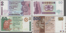 Hong Kong: The Standard Chartered Bank of Hong Kong, lot with 10 Banknotes, series 1985-2012, with 10 and 20 Dollars 1985/91 (P.278d, 279a, UNC), 2x 1...