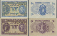Hong Kong: Government of Hong Kong, very nice pair with 1 Dollar ND(1936) (P.312, VF/VF+, slightly pressed) and 1 Dollar ND(1940-41) (P.316, XF/XF+). ...