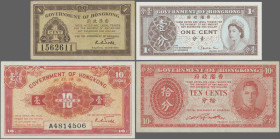 Hong Kong: Government of Hong Kong, very nice group of 9 small size notes, series ND(1940-1965), comprising 2x 1 Cent ND(1941) (P.313a,b, VF, XF), 5 C...