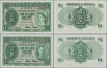 Hong Kong: Government of Hong Kong, pair with 1 Dollar 1952 (P.324b, UNC) and 1 Dollar 1959 (P.324Ab, UNC). (2 pcs.)
 [differenzbesteuert]