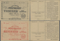 Hungary: Hungarian Post Office Savings Bank, pair with 10.000 and 100.000 Adopengö 1946, P.149, 150 in a nice VF condition. (2 pcs.)
 [differenzbeste...