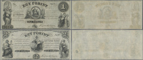 Hungary: Ministry of Finance, Philadelphia PA, pair with 1 and 2 Forint 18xx, remainder with printed signature Kossuth Lajos, P.S141r, S142r in UNC co...