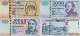 Hungary: Hungary National Bank, lot with 24 banknotes, series 1998-2017, with many different varieties of the current banknotes 200 Forint up to 20.00...