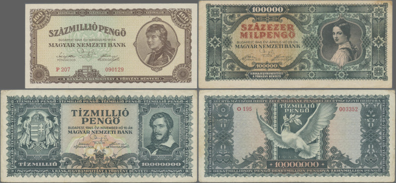 Hungary: Hungary, Inflation lot with 13 banknotes 1945-1946 series, 500 Pengö – ...