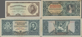 Hungary: Hungary, Inflation lot with 13 banknotes 1945-1946 series, 500 Pengö – 100 Million Pengö, P.117-119, 121-124, 126-131, F to aUNC condition. (...