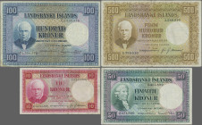 Iceland: Landsbanki Íslands, set with 7 banknotes, series L.15.04.1928, with 2x 5 Kronur (P.32a,b, VF, aUNC), 2x 10 Kronur (P.33a,b, XF, VF), 50 Kronu...