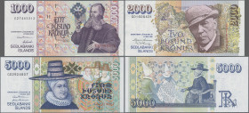 Iceland: Central Bank of Iceland, lot with 8 banknotes, 1981-2005 series with 10, 50, 100, 2.000, 2x 500, 1.000 and 5.000 Kronur, P.48-50, 57-60 in UN...