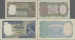India: Reserve Bank of India, pair with 5 Rupees ND(1937) with signature Taylor (P.18a, VF+/XF, staple holes) and 10 Rupees ND(1937) with signature Ta...