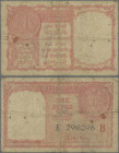 India: Government of India – Persian Gulf, 1 Rupee 1957 (released 1959), P.R1, several pinholes, margin split and stained paper, Condition: F/F-.
 [d...