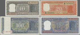 India: Reserve Bank of India, lot with 15 banknotes, series 1967-1987, with 2x 5 Rupees 1975 (P.55, 56a, aUNC/UNC with staple holes), 5x 10 Rupees 196...