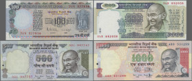 India: Government and Reserve Bank of India, giant lot with 45 banknotes 1-1.000 Rupees, series 1950-2015, comprising for example 2x 50, 3x 100 and 50...