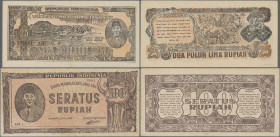 Indonesia: Republic Indonesia, lot with 10 banknotes, series 1947-1947, with 1, 5 and 10 Sen1, 5, 5, 25, 100 Rupiah and 2.5 Rupiah contemporary forger...